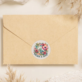 パピー&フローラ70年代レトロ「平和と愛」平和サイン ラウンドシール