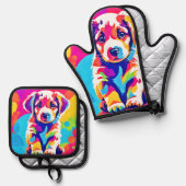 パピ鮮やかー芸術 鍋つかみ&鍋敷きセット (正面/裏面)