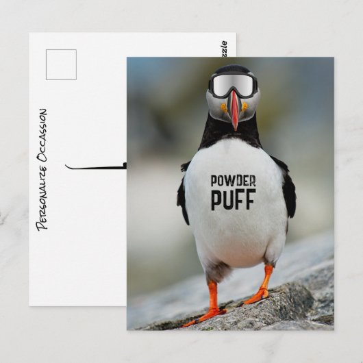 パフおもしろいィンダウンヒルスキーパウダーパフスキートリップ ポストカード (正面/裏面)