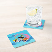 パフの女の子が空を飛ぶ スクエアペーパーコースター (インサイチュ)