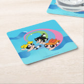 パフの女の子が空を飛ぶ スクエアペーパーコースター (アングル)