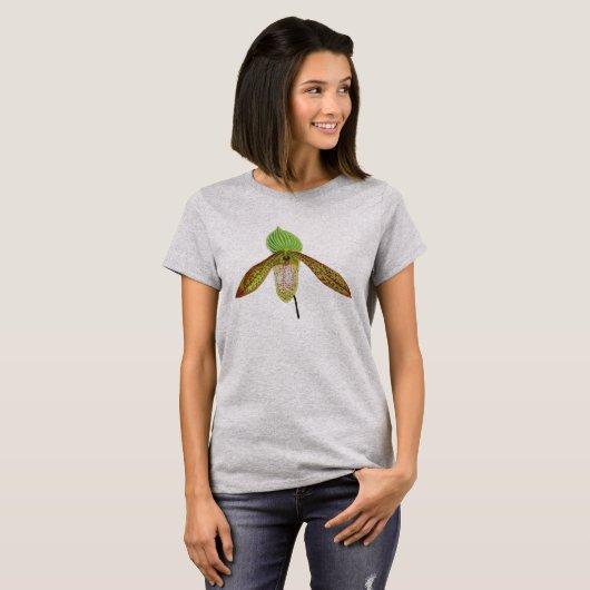 パフィオペディルム蘭の植物画水彩画 Tシャツ (正面フル)