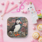 パフィンとアザミウマの花ウィリアム・モリス ペーパープレート (パーティー)