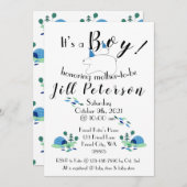 パフィンとポーラベアボーイベビーシャワー招待状 招待状 (正面/裏面)