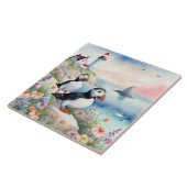 パフィンズバイザシー – 海フラワーズ&ライトハウス タイル (側面)