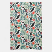 パフィンパターン暖かいベージュ キッチンタオル (縦)