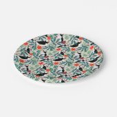 パフィンパターン暖かいベージュ ペーパープレート (アングル)