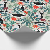 パフィンパターン暖かいベージュ ラッピングペーパー (角)