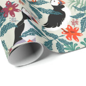 パフィンパターン暖かいベージュ ラッピングペーパー (ロールコーナー)