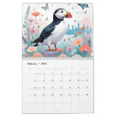 パフィンヴィンテージ動物自然環境デコールアート カレンダー (2月 2026)