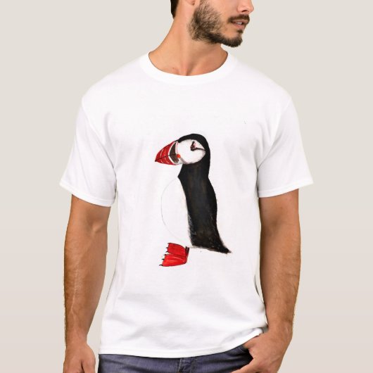 パフィン鳥かわいいおもしろい水彩大西洋北極 Tシャツ (正面)
