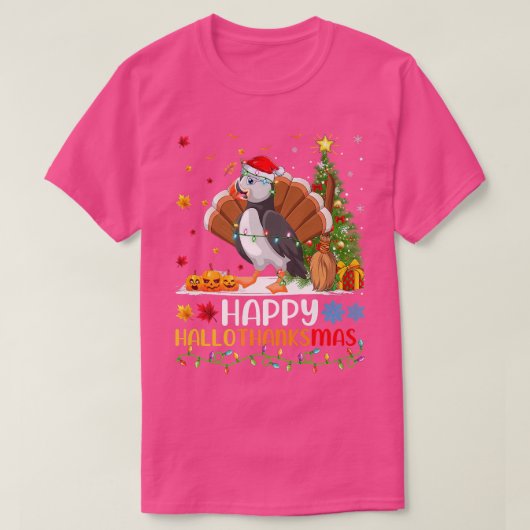パフィン鳥の恋人おもしろいハッピーパフィンHelloThanksMa Tシャツ (デザイン正面)
