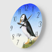 パフィン鳥の水の色絵画のポスター ラージ壁時計 (傾斜)