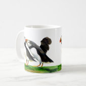 パフィン鳥の水色絵画の色 コーヒーマグカップ (正面左)