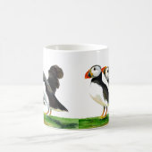 パフィン鳥の水色絵画の色 コーヒーマグカップ (中央)