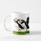 パフィン鳥の水色絵画の色 コーヒーマグカップ (左)