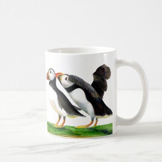 パフィン鳥の水色絵画の色 コーヒーマグカップ (右)