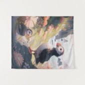 パフィン鳥ポートレート動物絵を描の野生生物フリー タペストリー (正面(横))