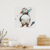 パフィン鳥ポートレート動物絵を描の野生生物フリー ポスター (キッチン)