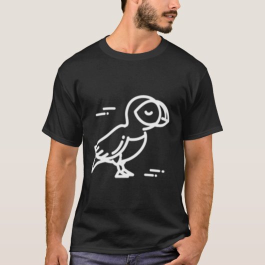 パフィン鳥獣バッジパッチラインのアウトライン Tシャツ (正面)