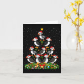 パフィン鳥 クリスマスツリー ギフト サンタ帽 パフィン クリスマス カード (黄色い花)