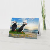 パフィン・カップル記念日 箔グリーティングカード (正面)