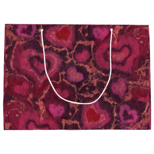 パフィーハートのロマンチックなラブピンクレッドバレンタインデー ラージペーパーバッグ (裏面)