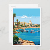 パフォスキプロスヴィンテージ旅行イラストレーション ポストカード (正面/裏面)