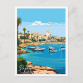 パフォスキプロスヴィンテージ旅行イラストレーション ポストカード (正面)