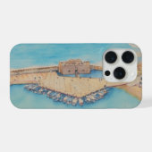 パフォス城と港のペインティングスタイルの画像 iPhoneケース (裏面横)
