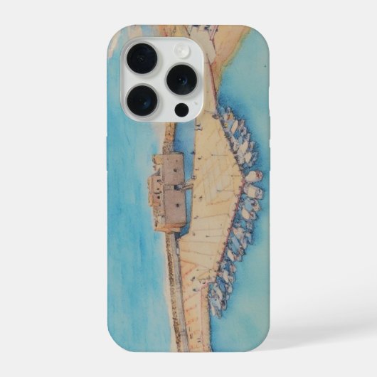 パフォス城と港のペインティングスタイルの画像 iPhoneケース (裏面)