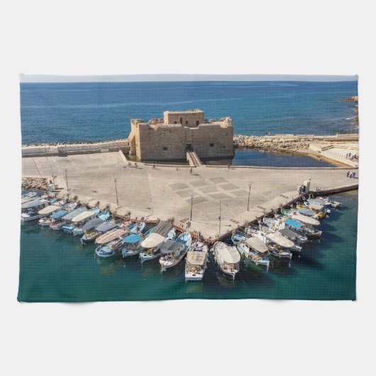 パフォス城ハーバーティータオル – オリジナル写真 キッチンタオル (横)