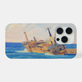 パフォス沖のエドロIII船の難破船のペイントスタイルの画像 iPhoneケース (裏面横)
