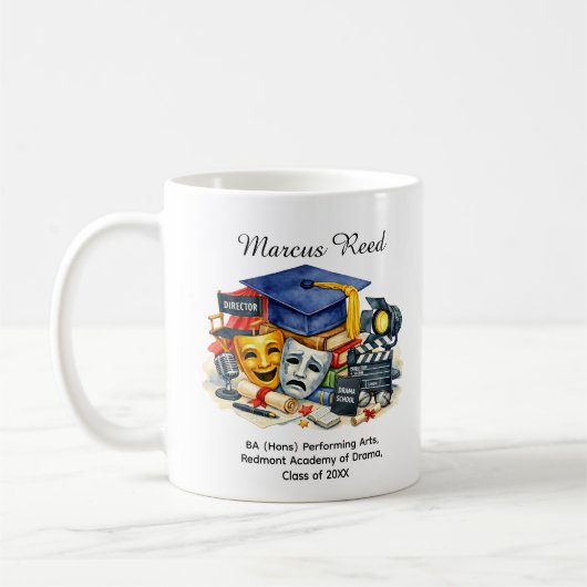 🎓パフォーミングアーツ卒業生向けカスタムネーム&学位 コーヒーマグカップ (左)