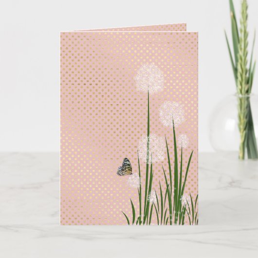 パフ感謝していの花の上の蝶 サンキューカード (正面)