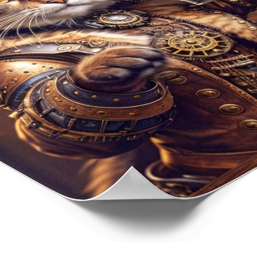 パブでビールを飲むスチームパンク猫 – ポスター (角)