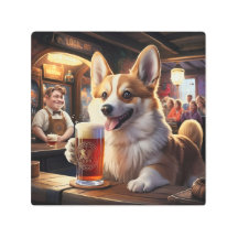 パブでビールを飲むペンブロークコーギ