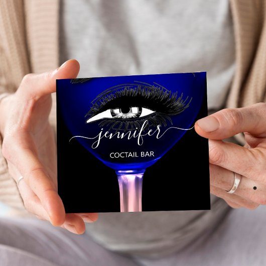 パブカクテルピンクネイビーワインバードリンクガラスロゴ スクエア名刺