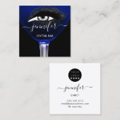 パブカクテルブルーネイビーワインバードリンクガラスロゴ スクエア名刺 (正面/裏面)