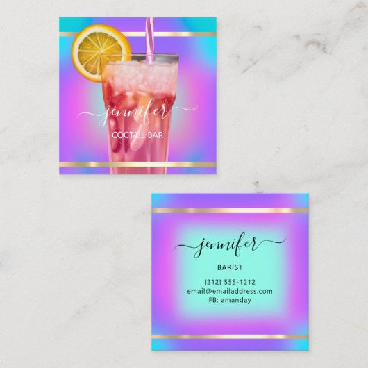 パブカクテルワインバードリンクピンクアクアストロベリー スクエア名刺 (正面/裏面)