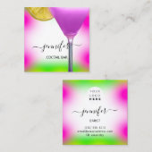 パブコクテールバードリンクピンクバイオレットレモンイエロー スクエア名刺 (正面/裏面)