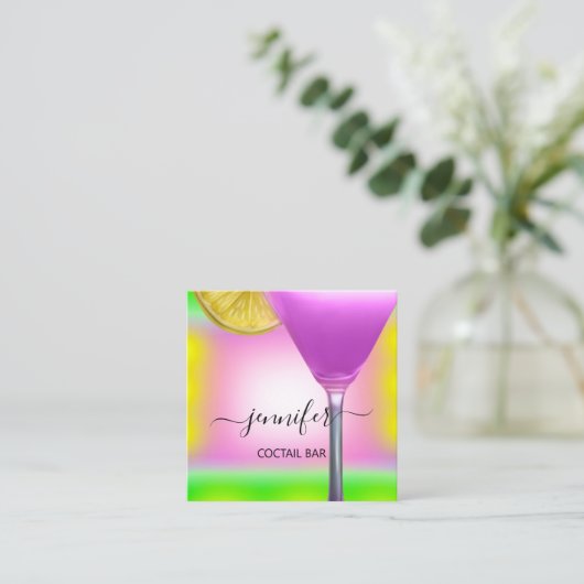 パブコクテールバードリンクピンクバイオレットレモングリーン スクエア名刺 (スタンド正面)