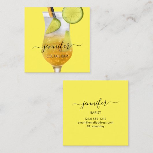 パブコクテールワインバードリンクイエローミニマリズム スクエア名刺 (正面/裏面)