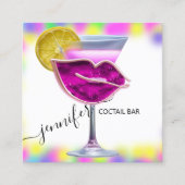 パブドリンクバーレストランコクテールロゴピンクQRCODE スクエア名刺 (正面)