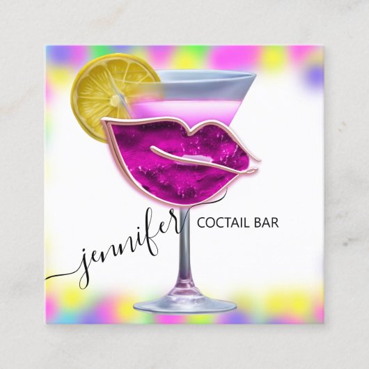 パブドリンクバーレストランコクテールロゴピンクQRCODE スクエア名刺 (正面)