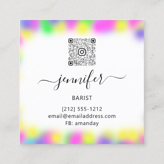 パブドリンクバーレストランコクテールロゴピンクQRCODE スクエア名刺 (裏面)