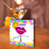 パブドリンクバーレストランコクテールロゴピンクQRCODE スクエア名刺