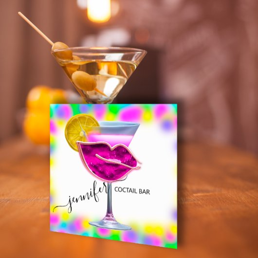 パブドリンクバーレストランコクテールロゴピンクQRCODE スクエア名刺