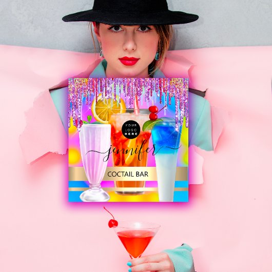 パブドリンクバーレストランロゴホログラフィックイベント スクエア名刺