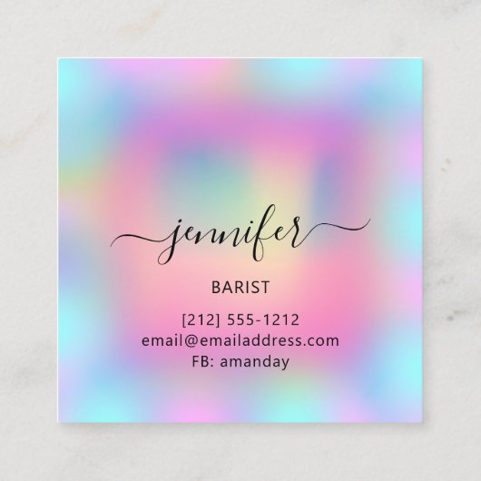 パブドリンクバーレストランロゴホログラフピンクグラス スクエア名刺 (裏面)